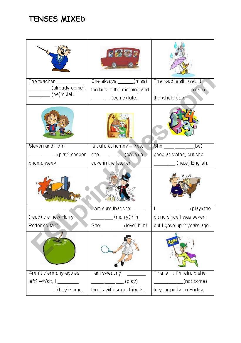 Tenses mixed worksheet