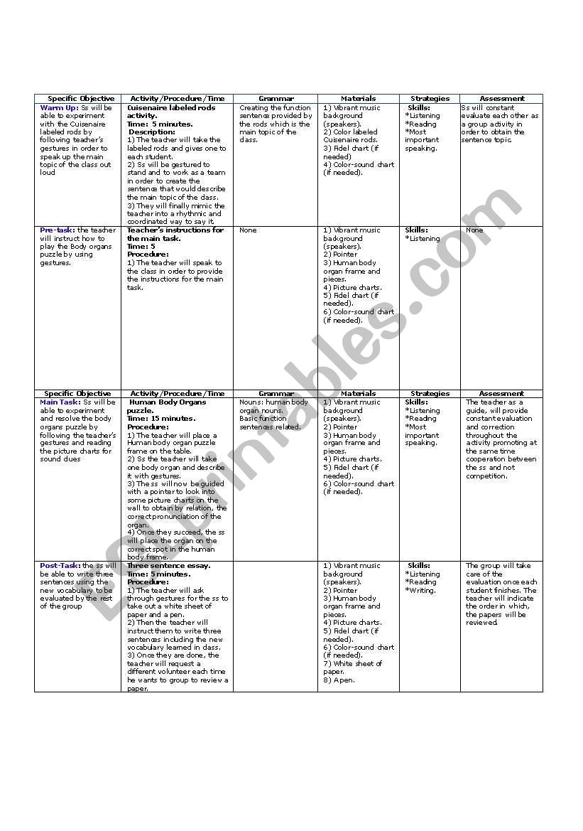 silent way lesson plan worksheet