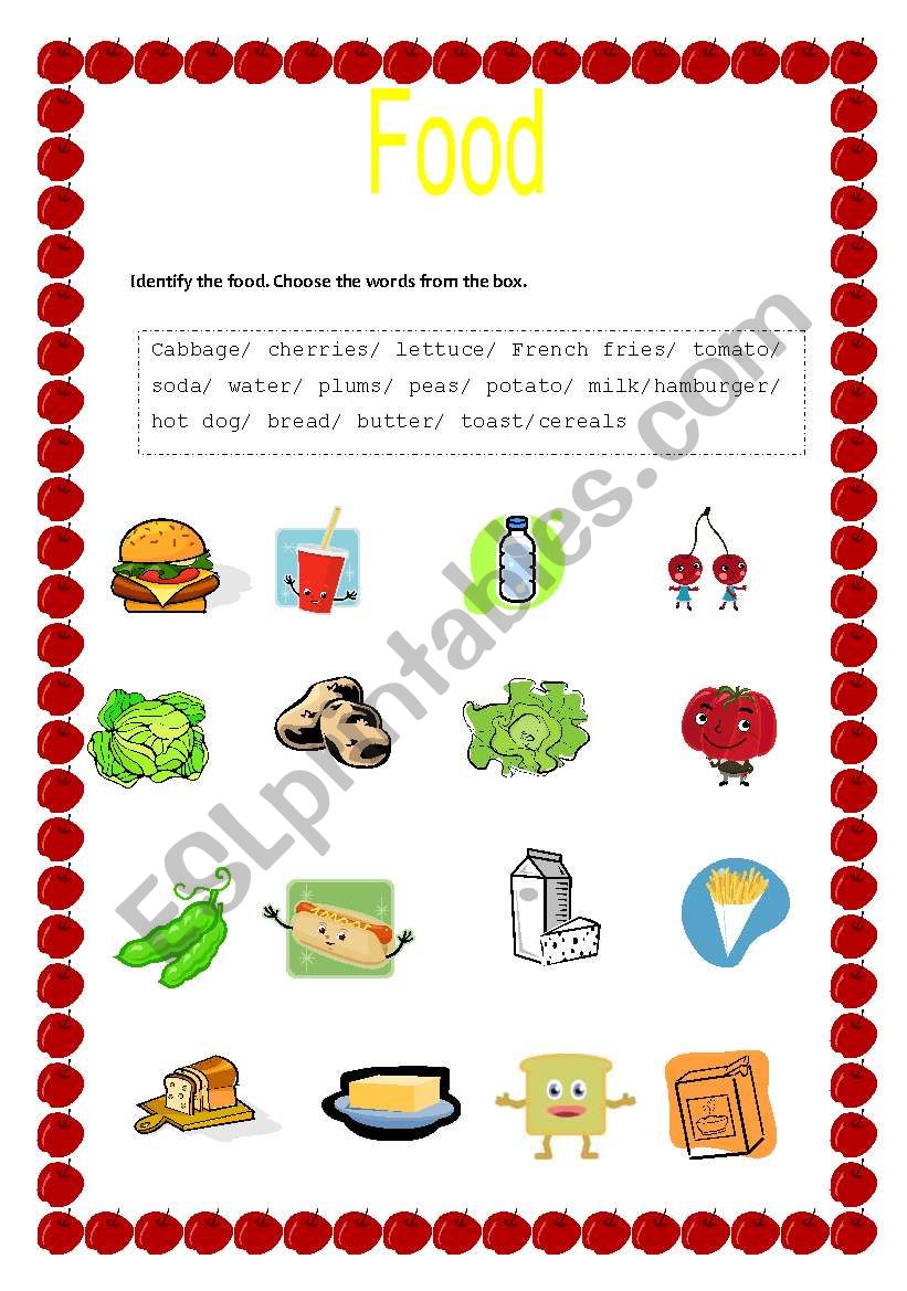 Worksheet on food worksheet