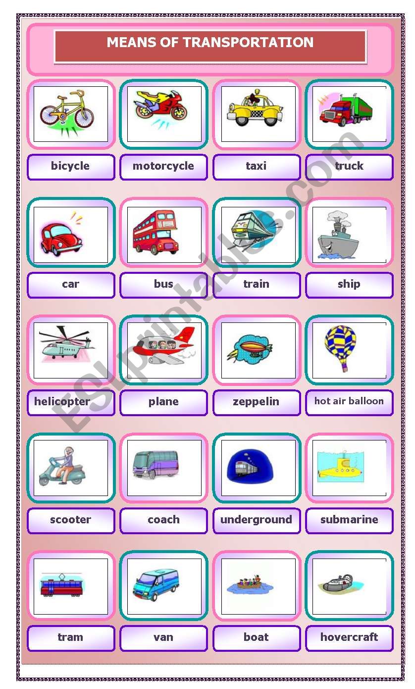 Means of Transportation worksheet