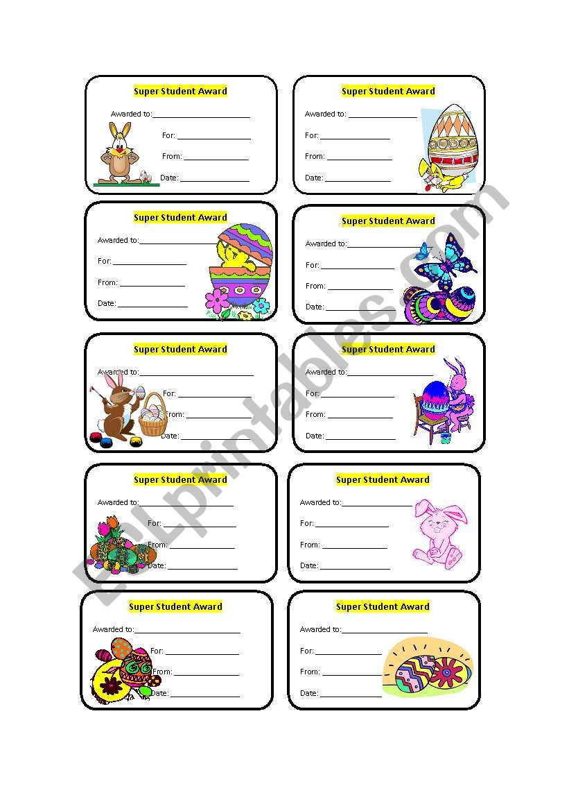 Easter awards worksheet