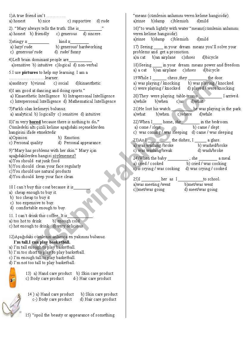 8 th class..test worksheet