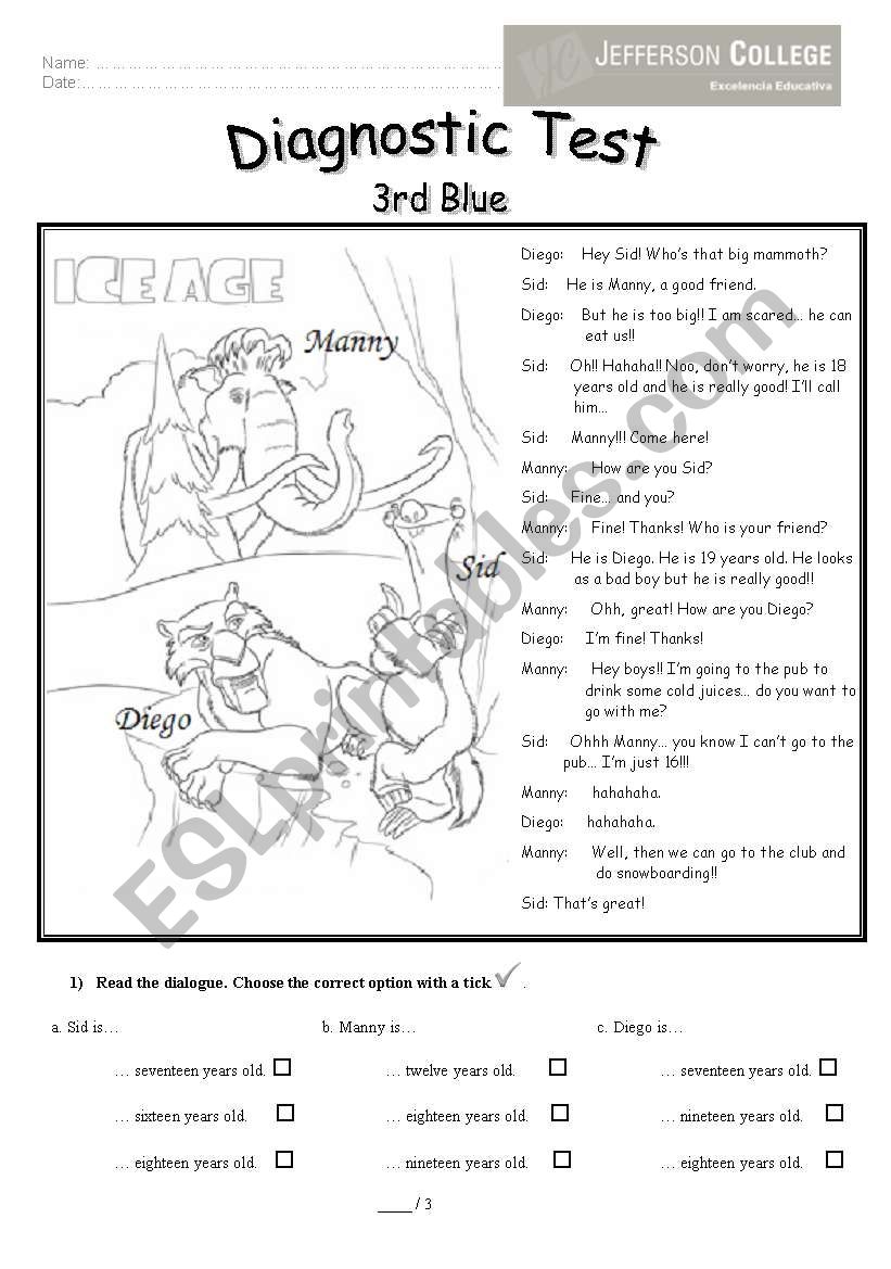 Diagnostic test worksheet