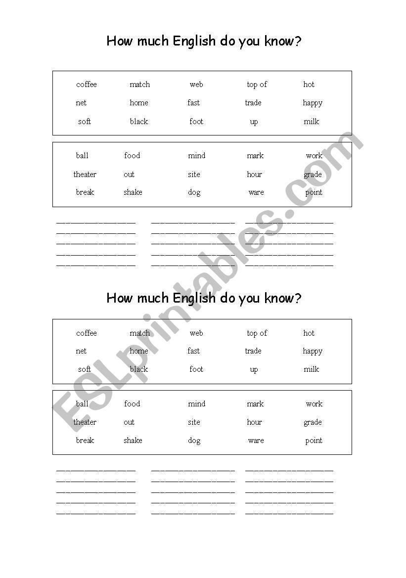 How much English do you know? worksheet