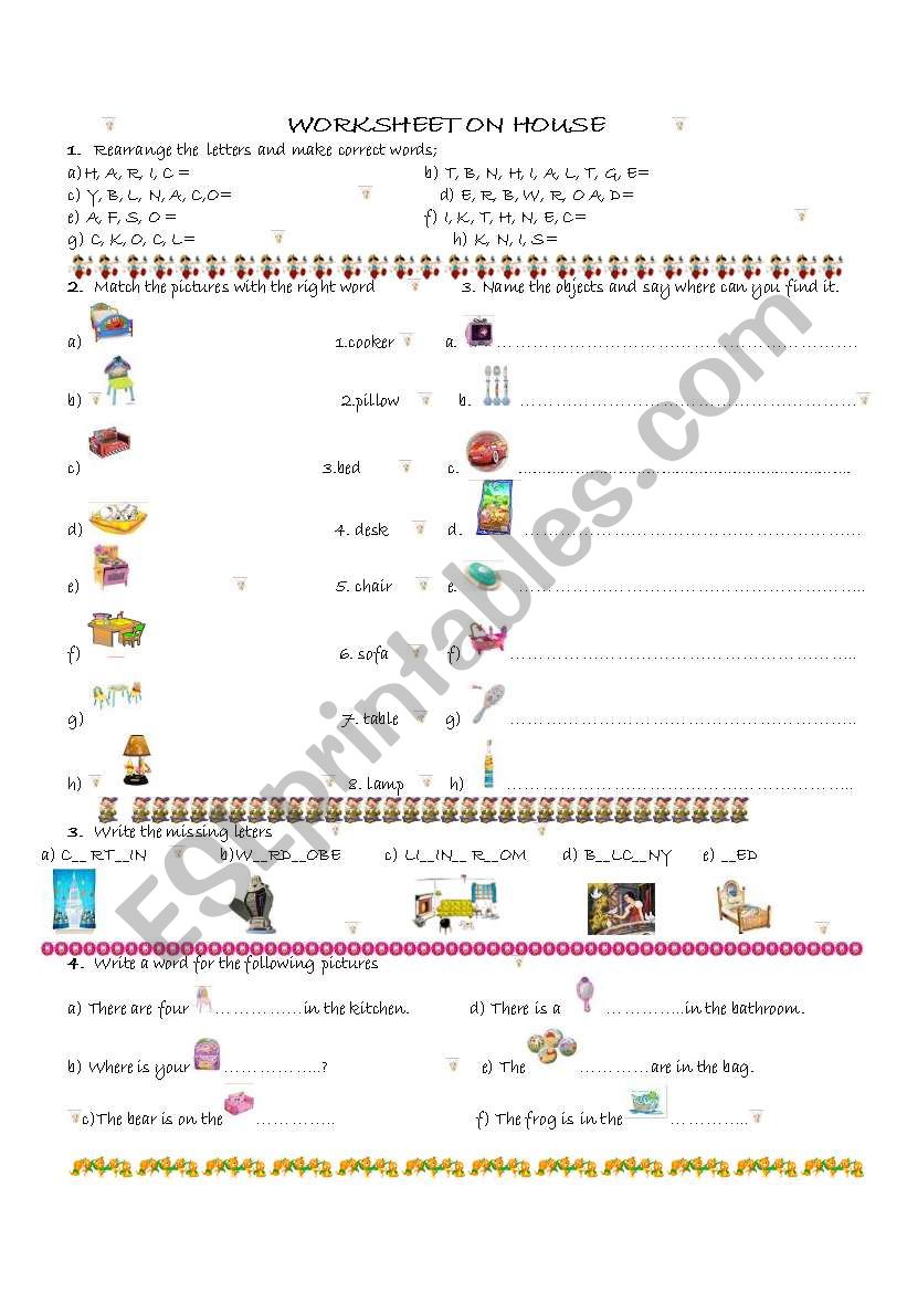 worksheet on house worksheet