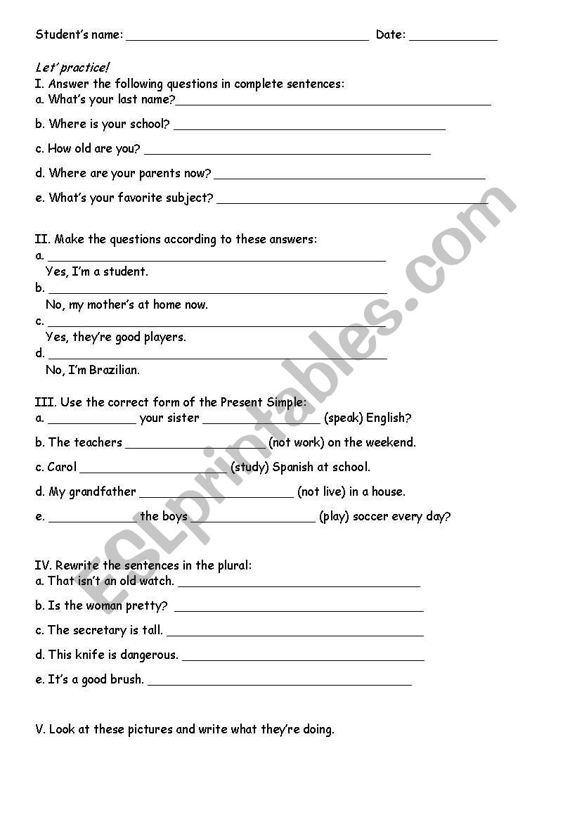 Verb to be worksheet