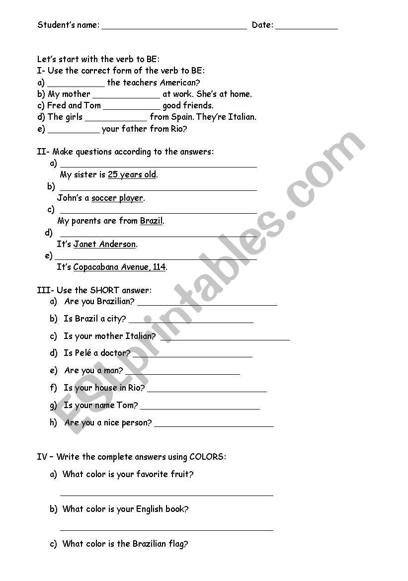 Exercise worksheet