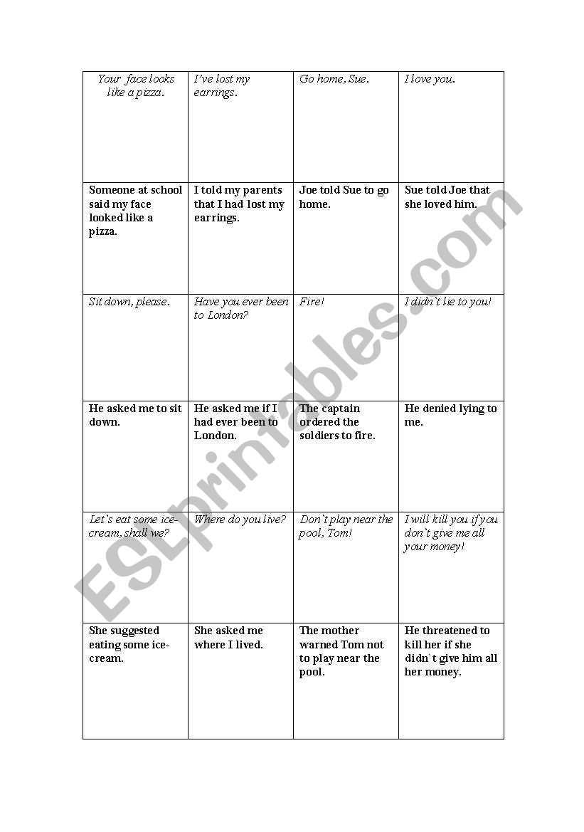 memory game for reported speech