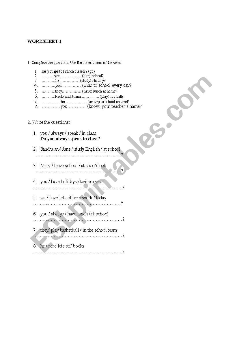 Present simple worksheet