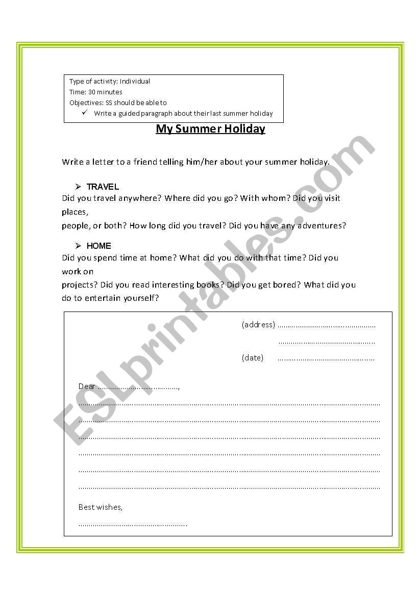 My Summer Holiday worksheet