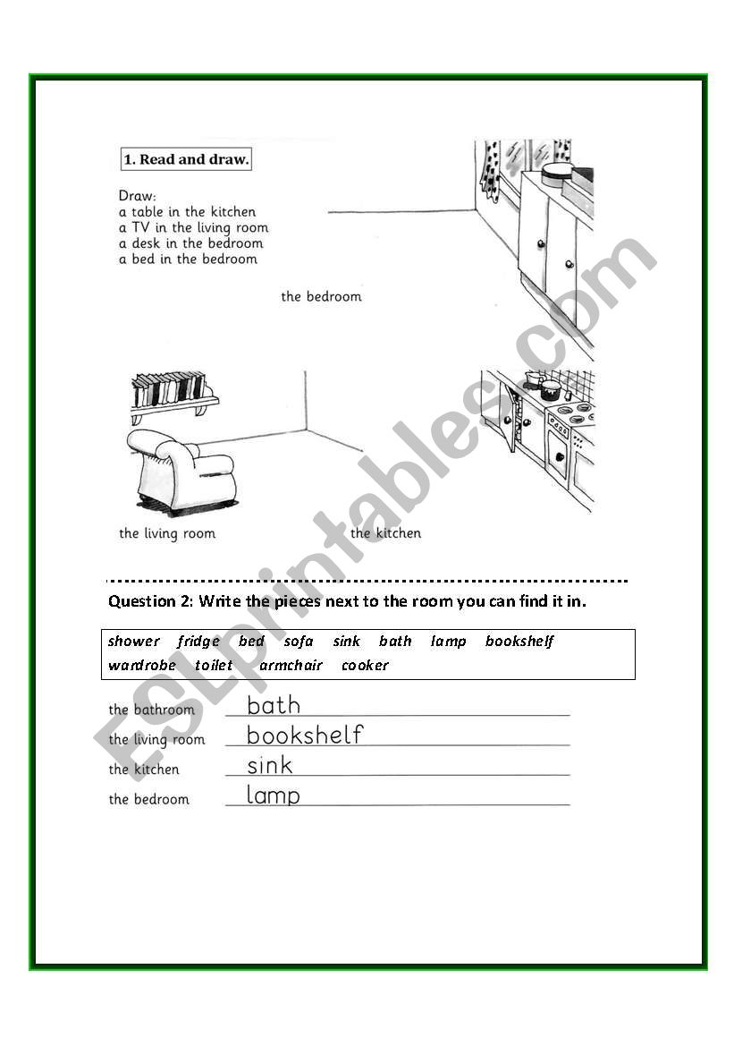 rooms in a house worksheet