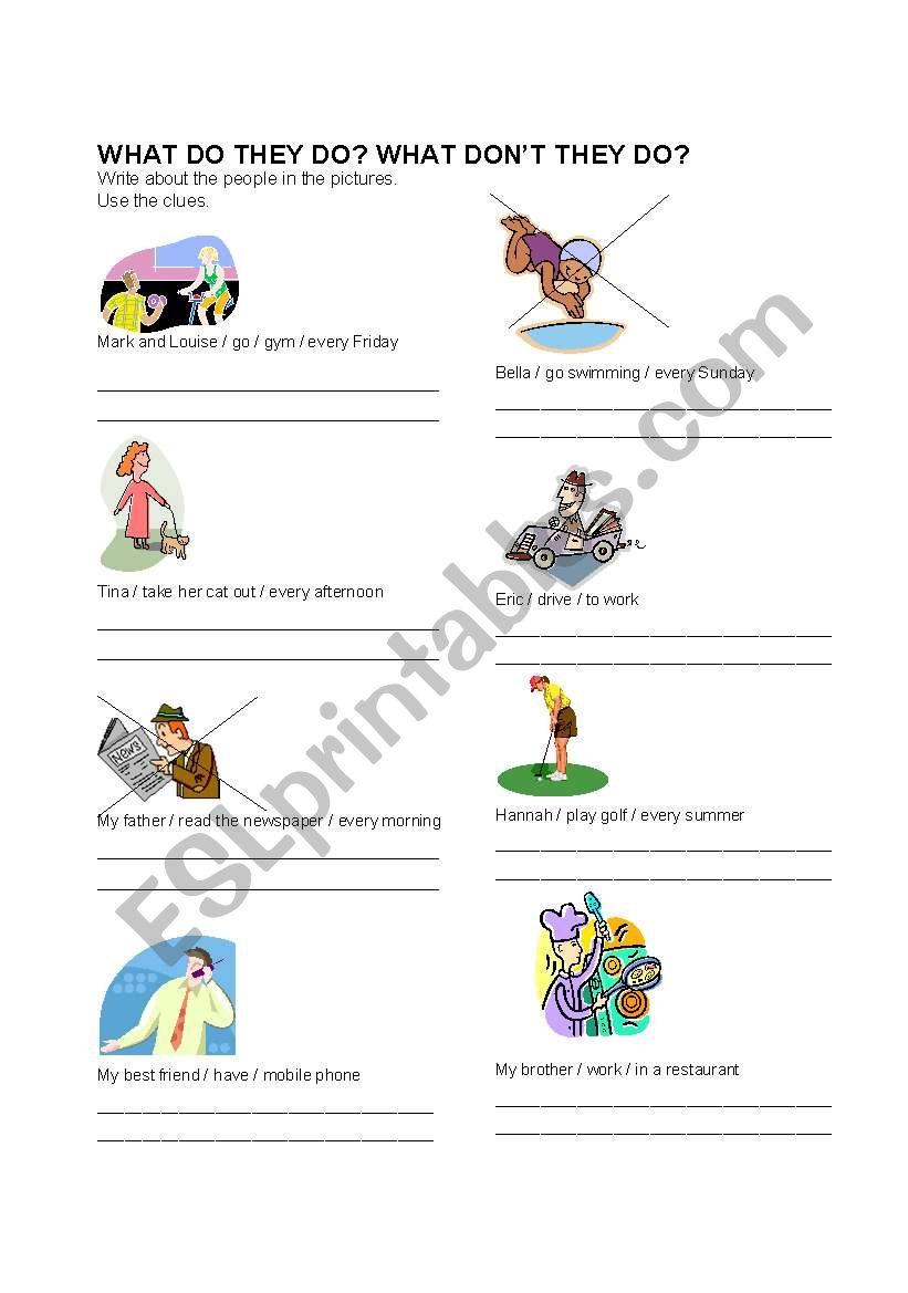 Present simple routines with pictures clues - Writing 