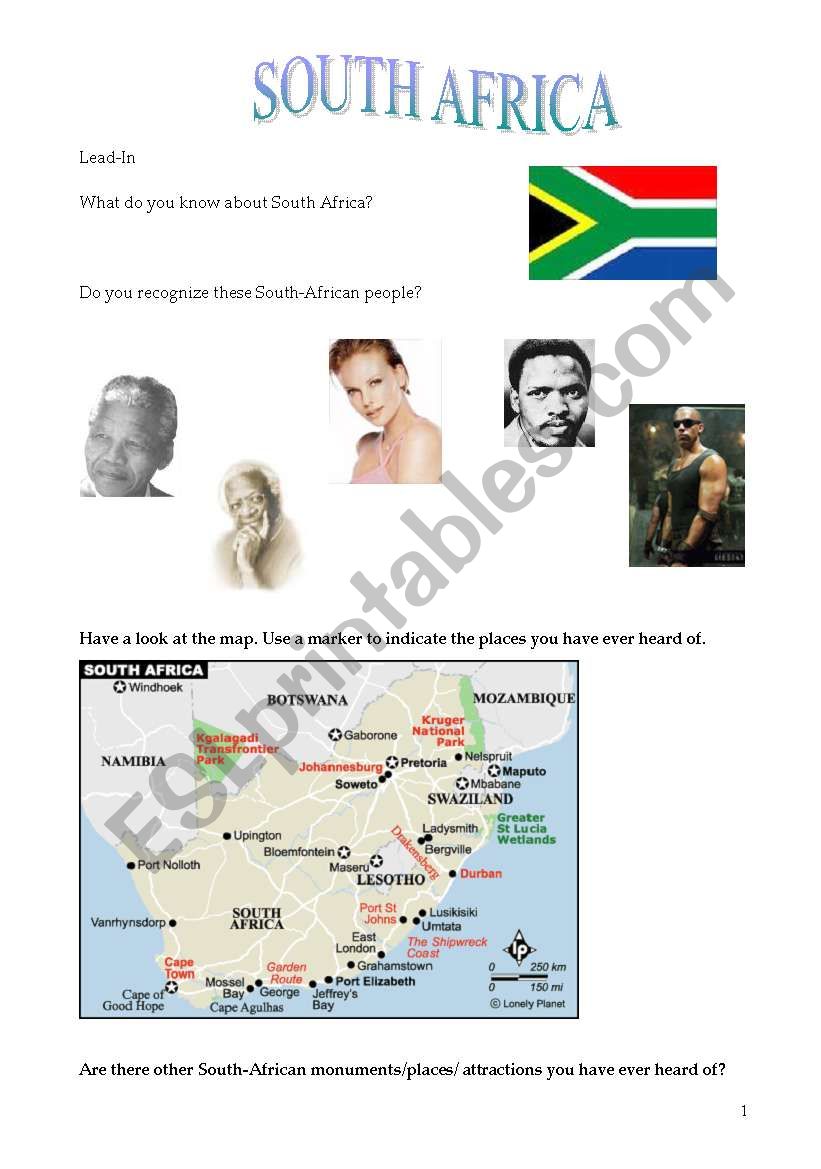 South Africa (part 1) worksheet