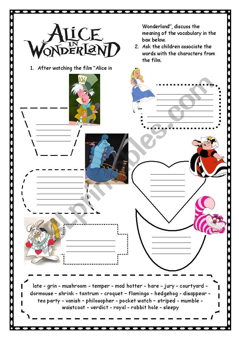 Alice in Wonderland worksheet