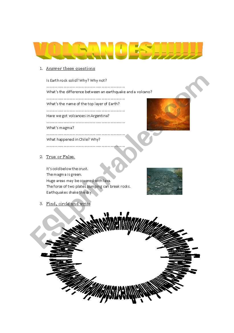 Volcanoes!! worksheet