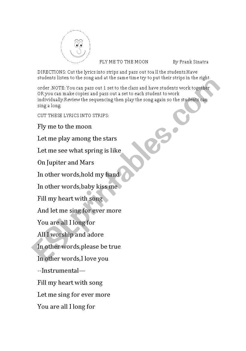 English Worksheets Fly Me To The Moon By Frank Sinatra