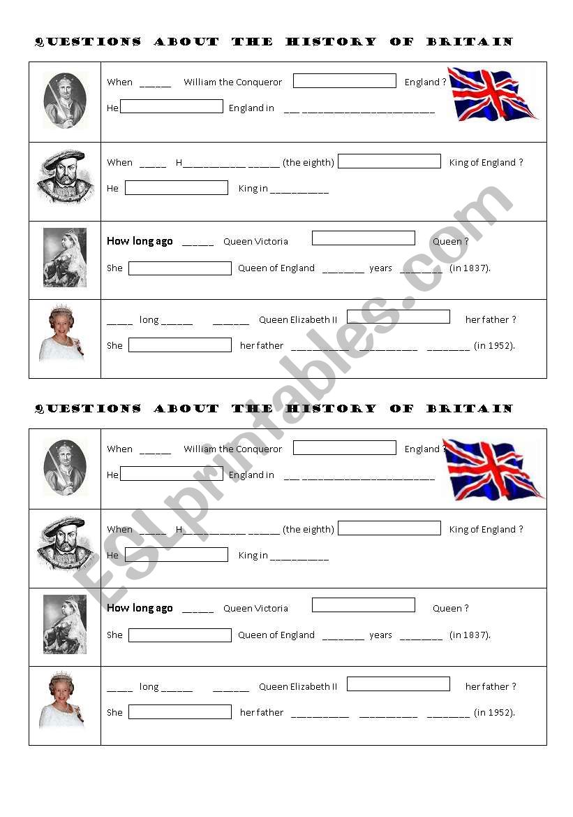 HISTORY OF BRITAIN questions worksheet