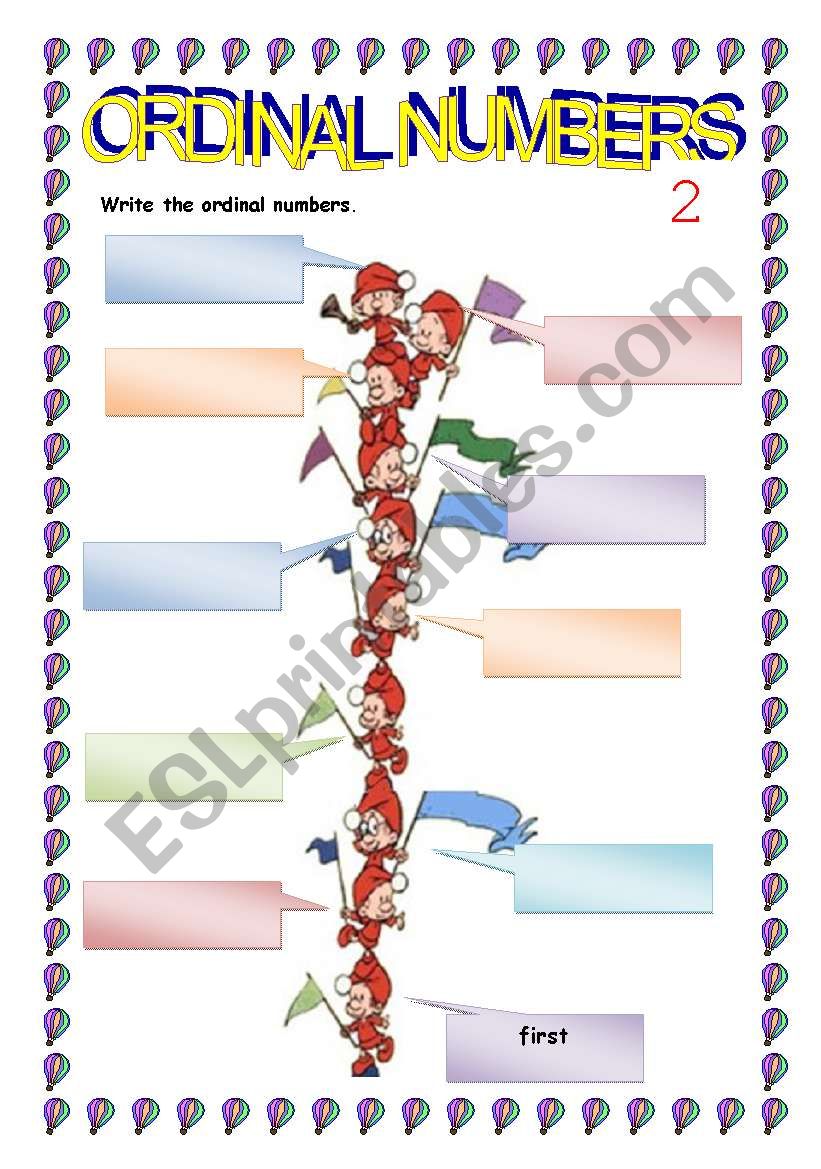 ORDINAL NUMBERS 1-10 PART 2/3 worksheet