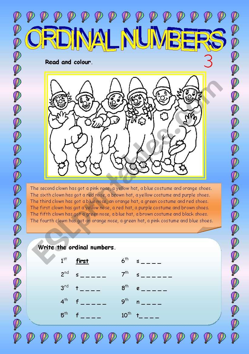 ORDINAL NUMBERS 1-10 PART 3/3 worksheet