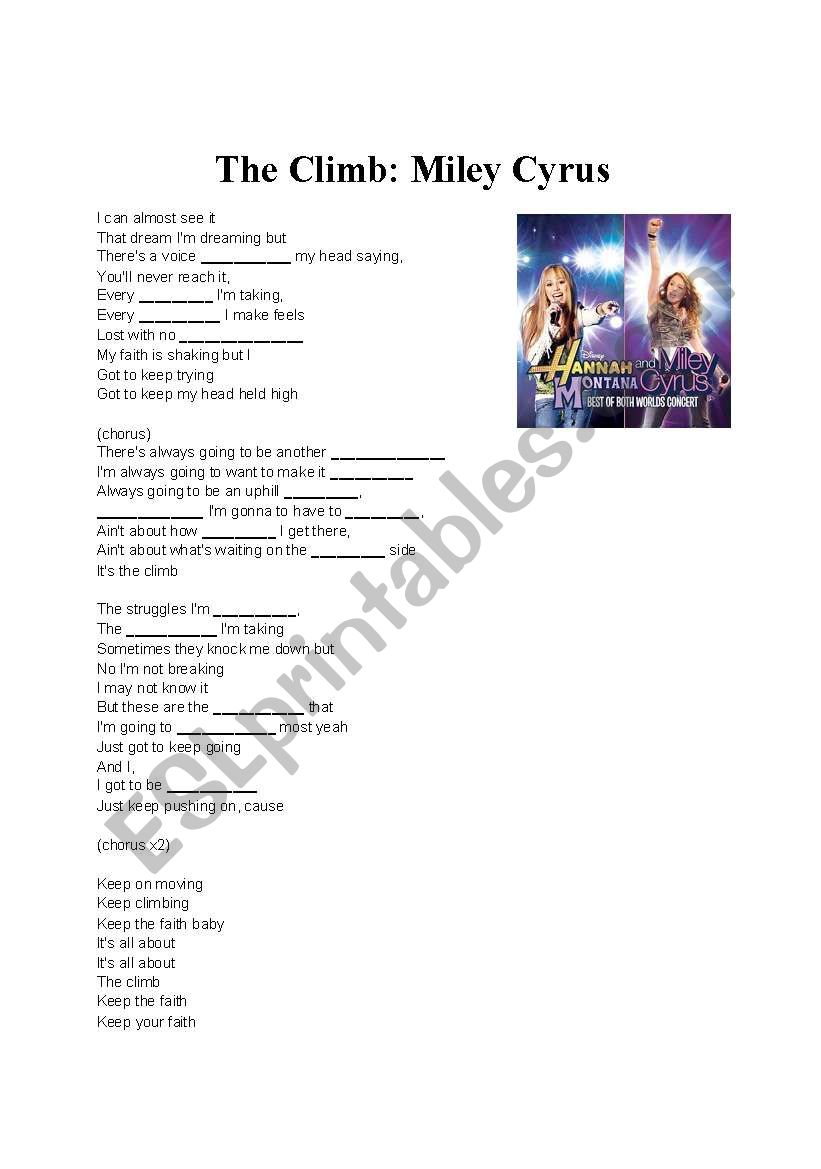 The Climb: Miley Cyrus worksheet