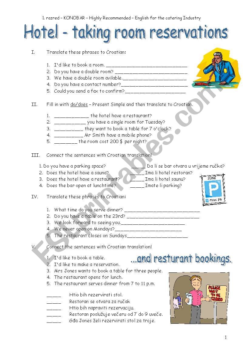 HOTEL & RESTAURANT worksheet