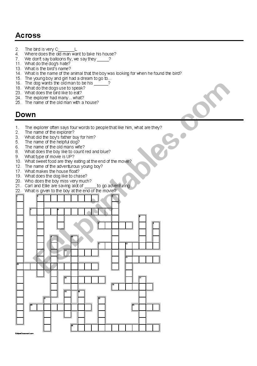 Crossword Puzzle based on the pixar movie UP