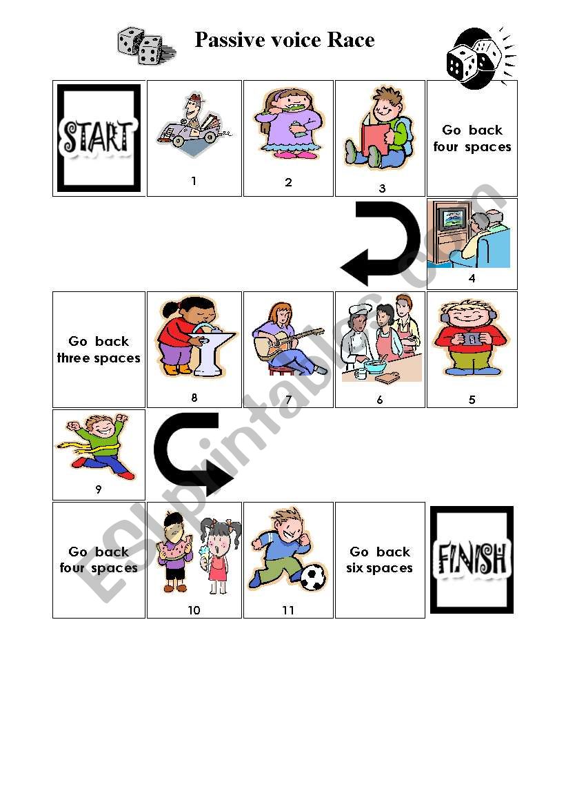 passive voice race game.  worksheet