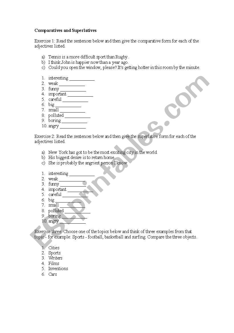 Comparatives worksheet