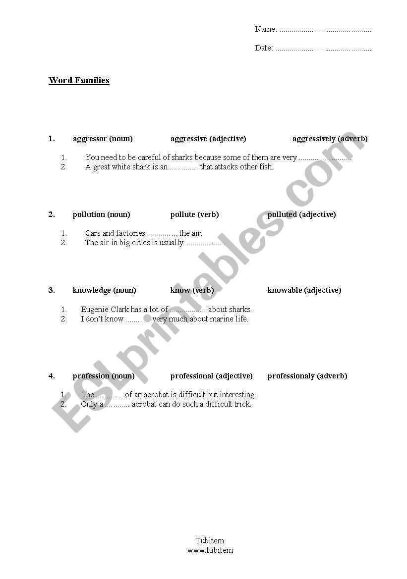 Family Words worksheet