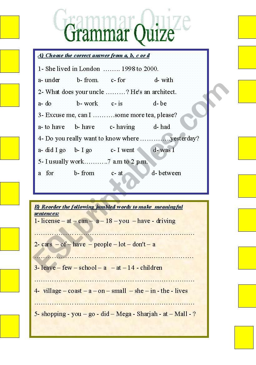 grammar quize worksheet