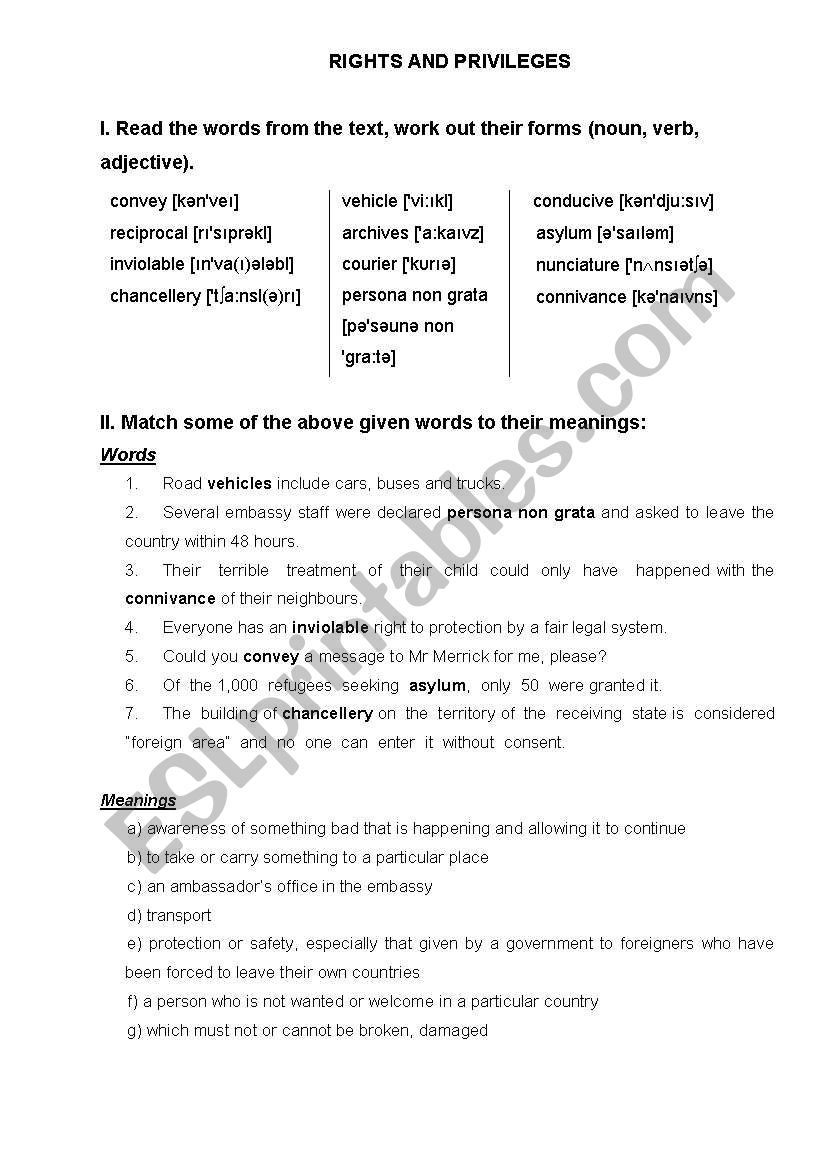 Rights and Privileges worksheet