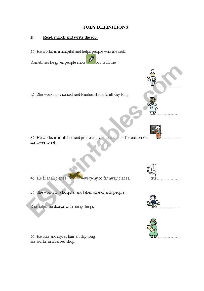 jobs definitions worksheet