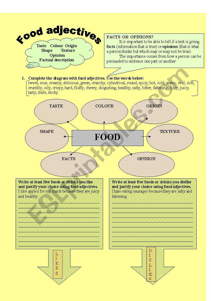 Food adjectives worksheet