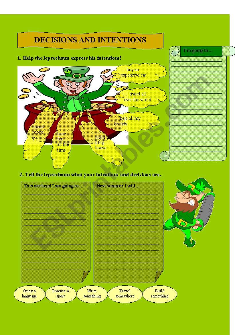 Decisions and intentions worksheet
