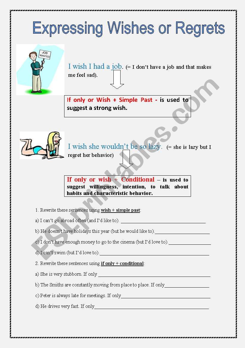 Expressing Wishes or Regrets worksheet