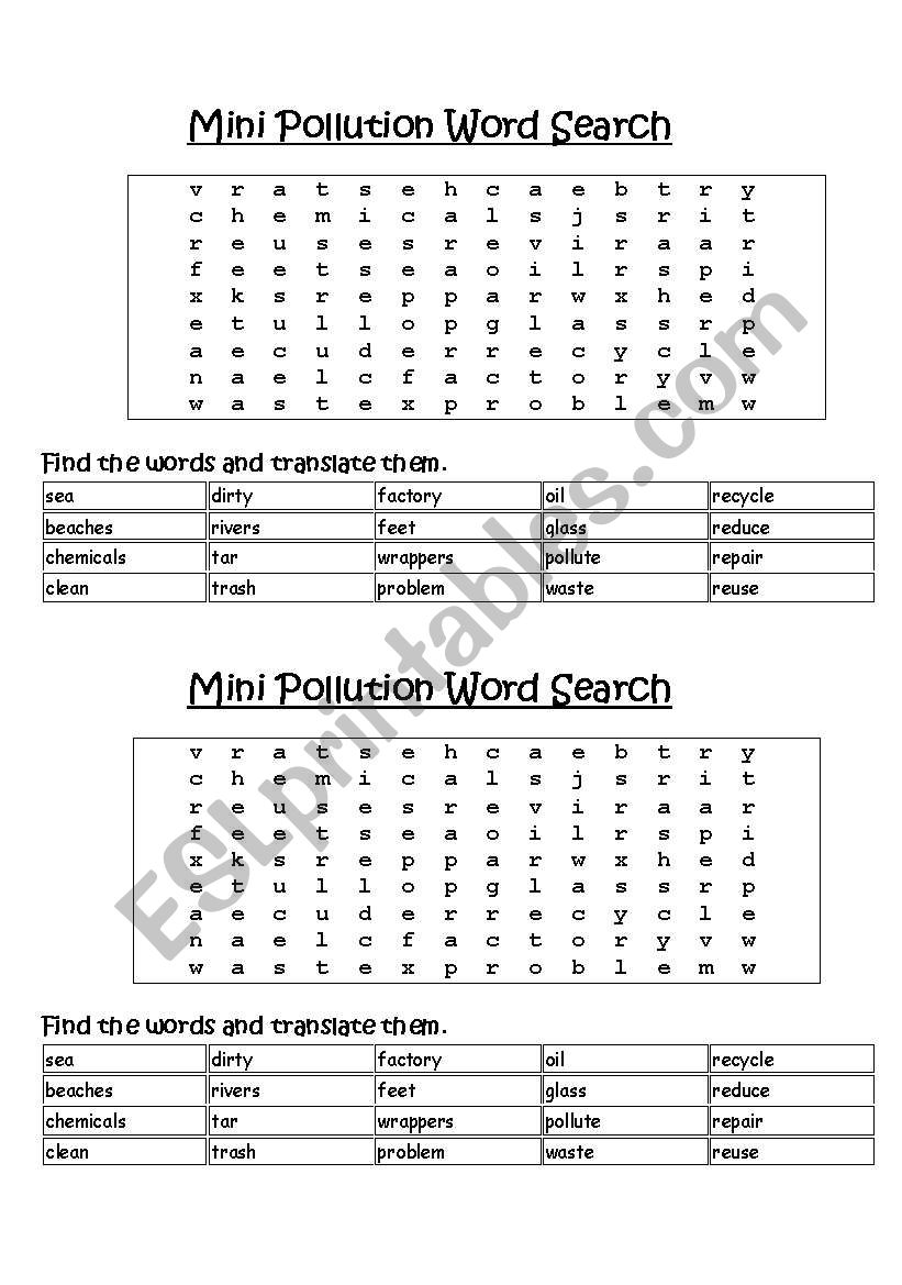 Pollution  worksheet