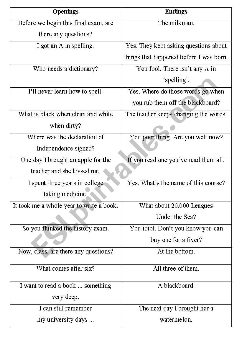 school jokes worksheet