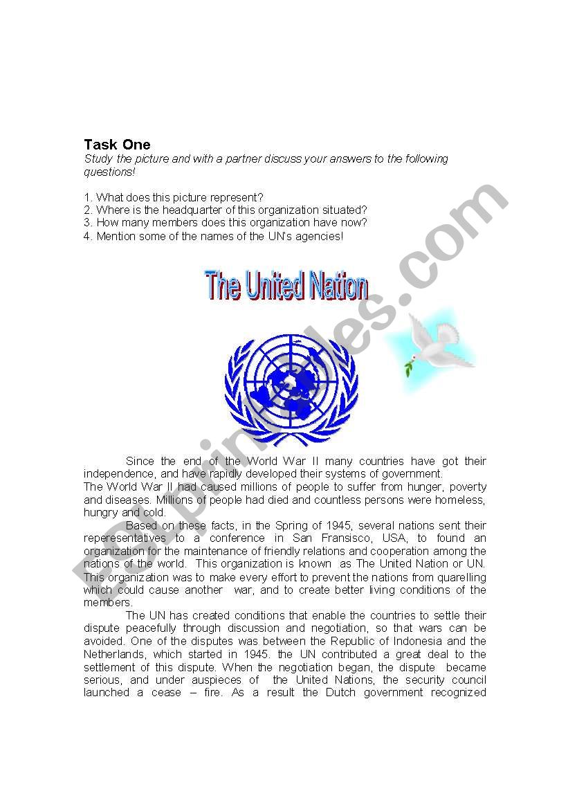 The United Nations - Reading Comprehension