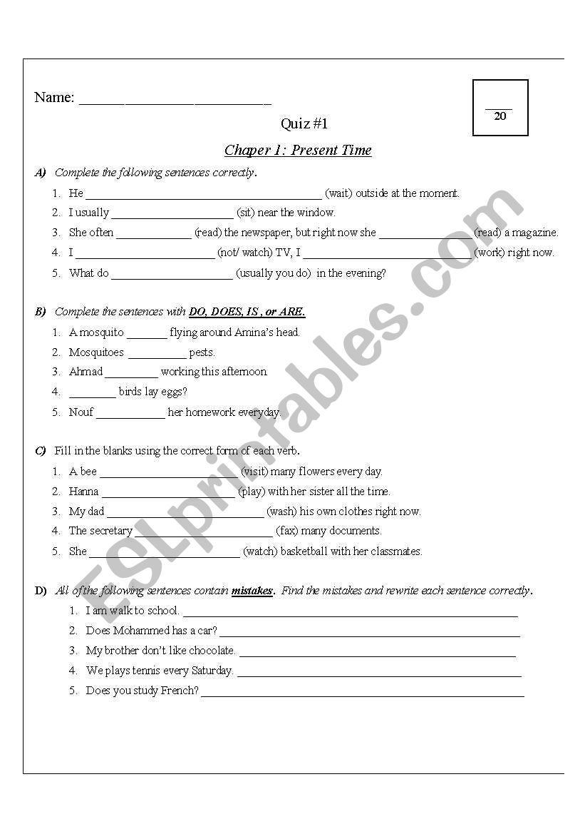 Simple Present TEST worksheet