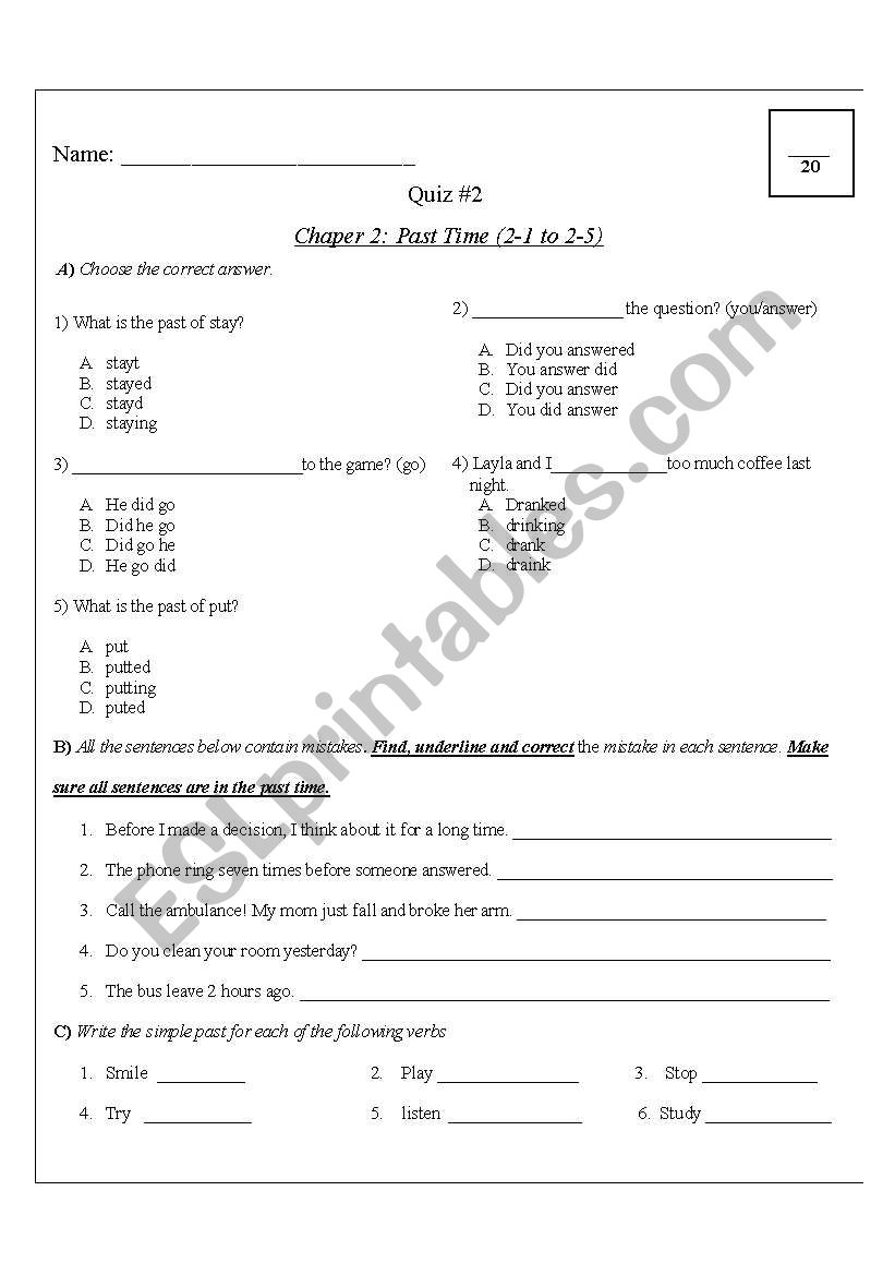 Past Simple TEST worksheet