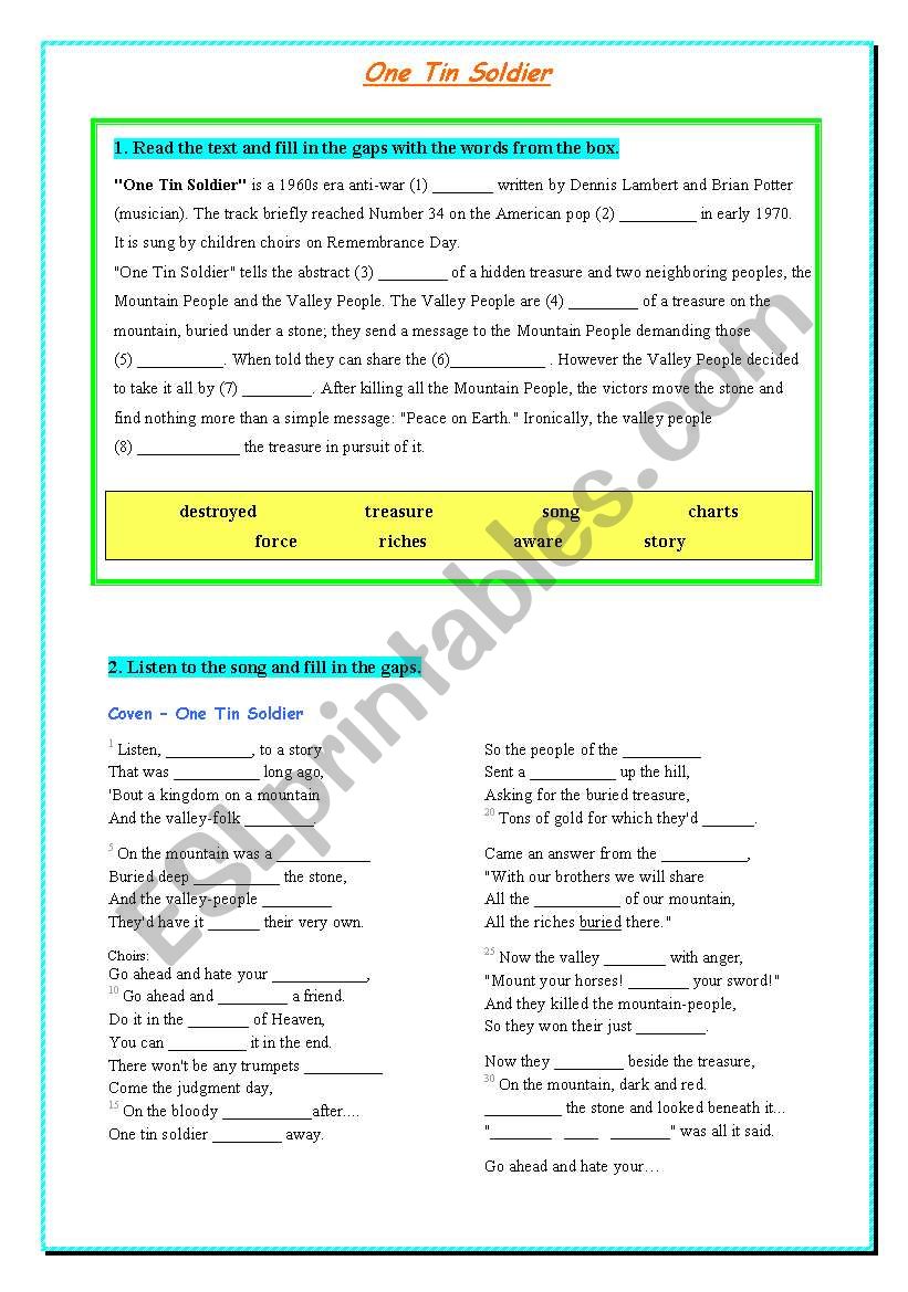 Coven - One Tin Soldier worksheet