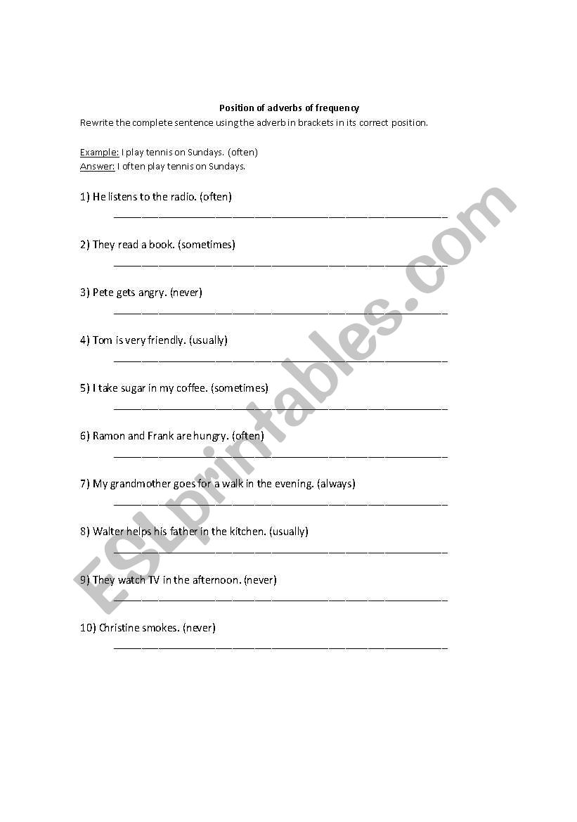 Frecuency Adverbs use worksheet