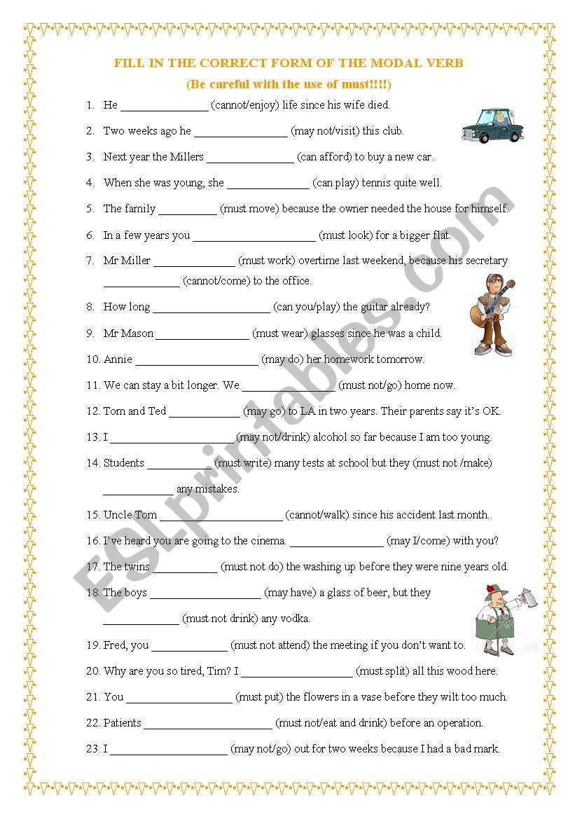 Modal verbs in various tenses worksheet