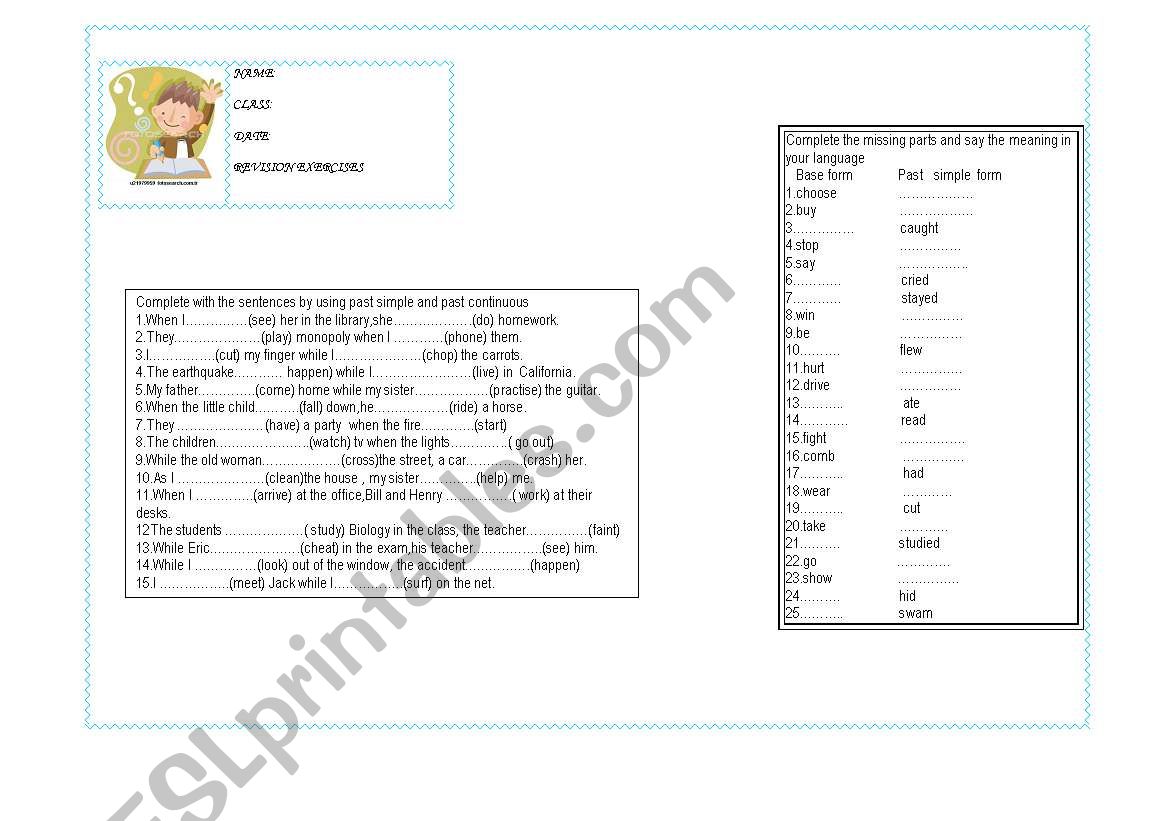 past simple /past contnuous worksheet