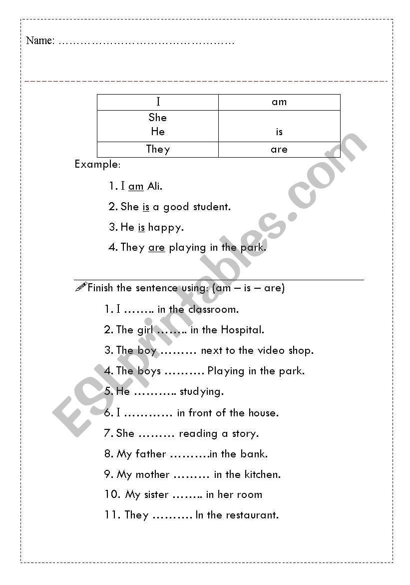 sentences with filling gaps using am . is . are