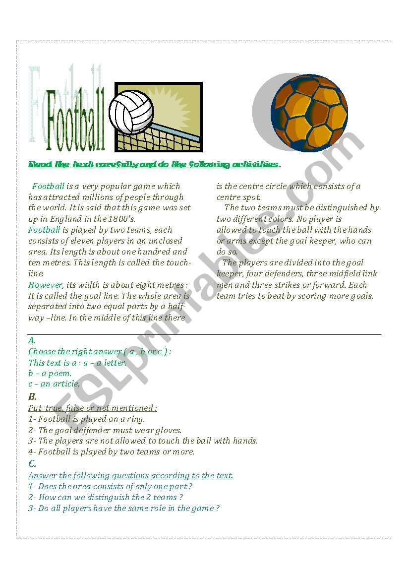 football worksheet