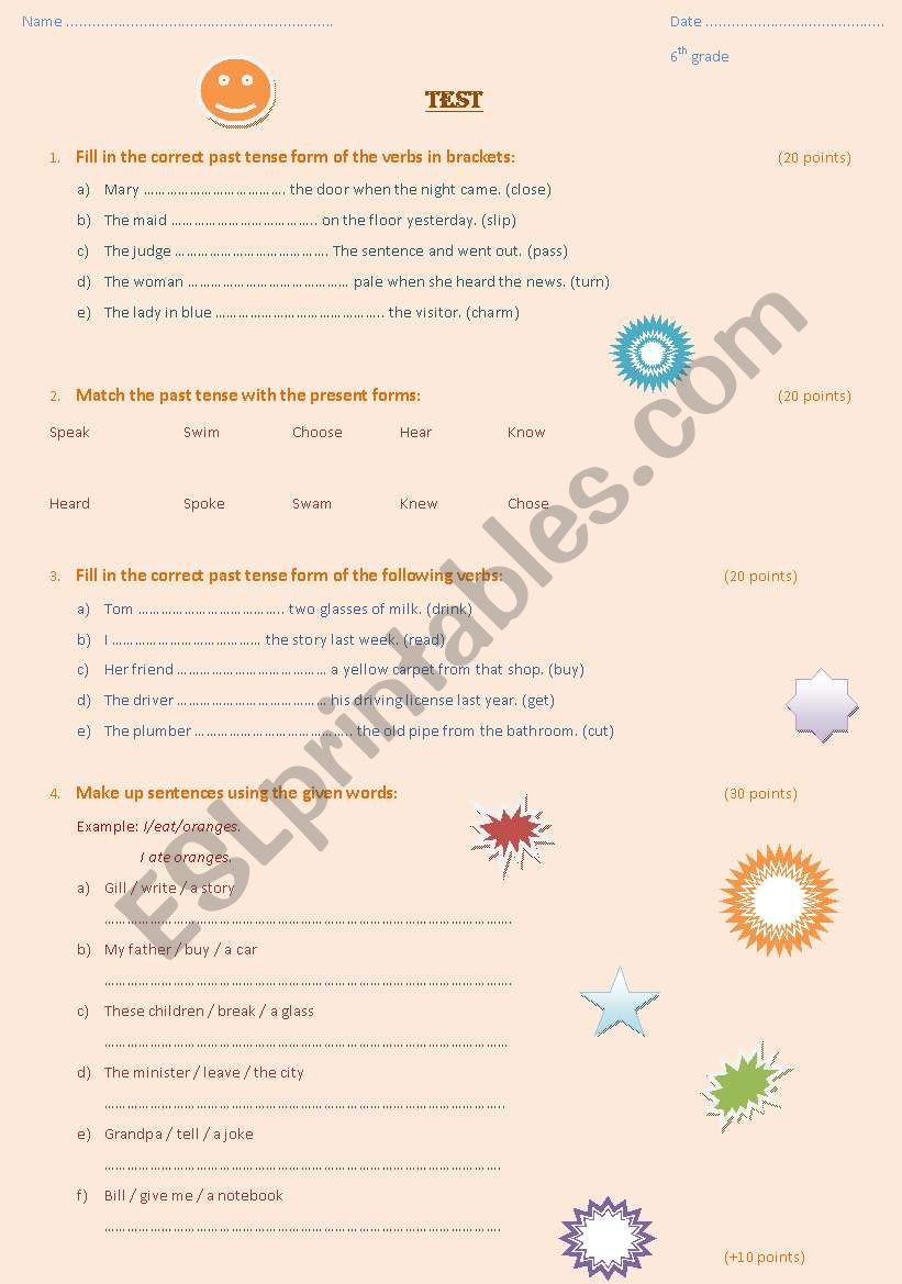 past simple of regular and irregular verbs - test