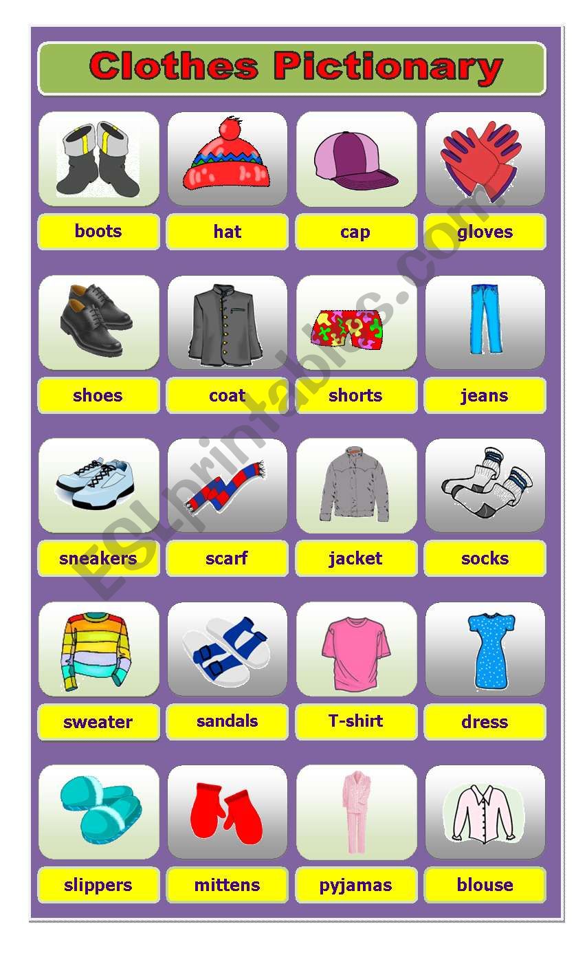 clothes pictionary worksheet