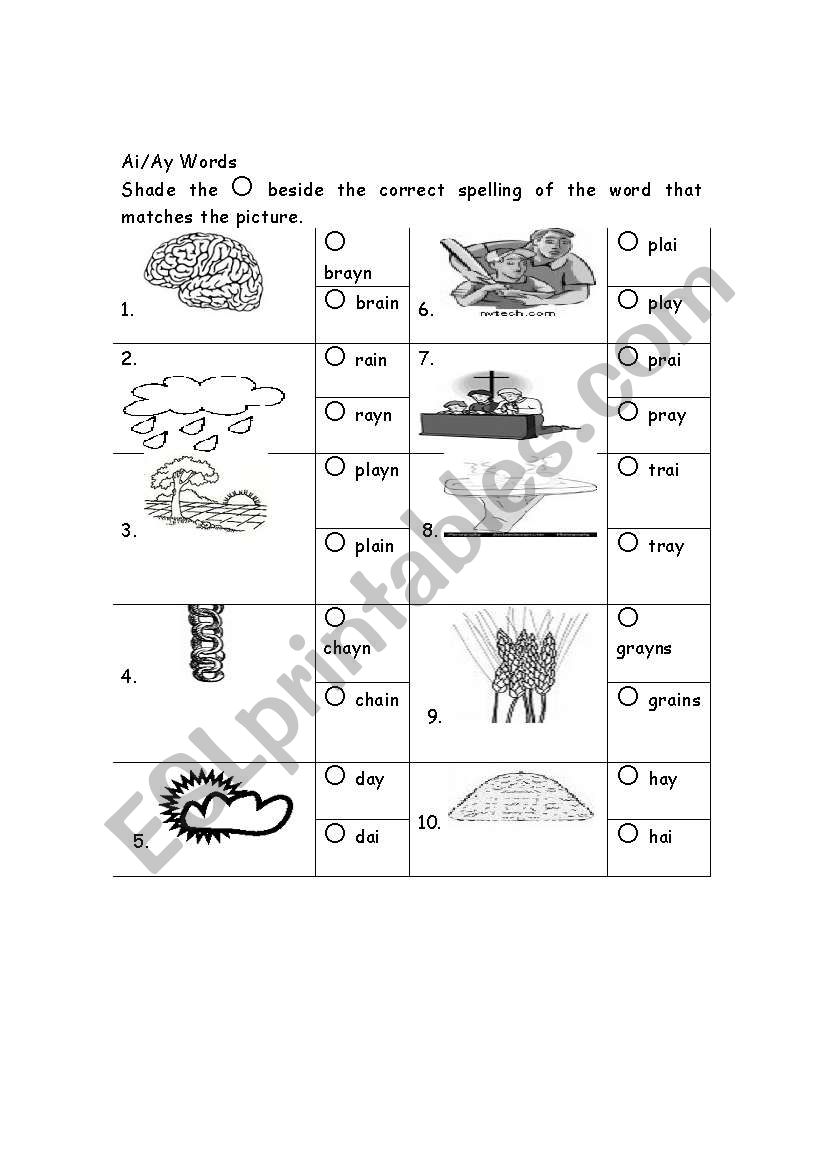 Long a Words worksheet