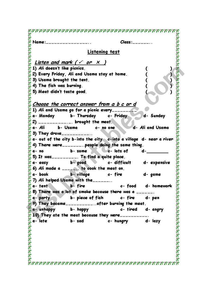 Listening exam worksheet